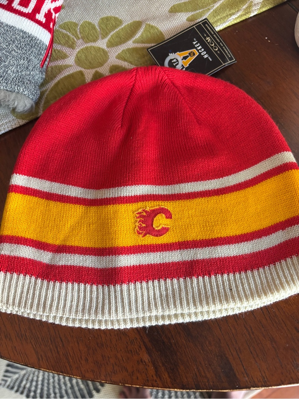 CCM Red, Yellow & White Calgary Flames Knit Beanie